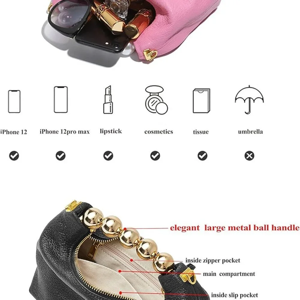 Small Top Handle Clutch Bag Women Designer Goatskin Crossbody Purse With Pearl H - Picture 5 of 7